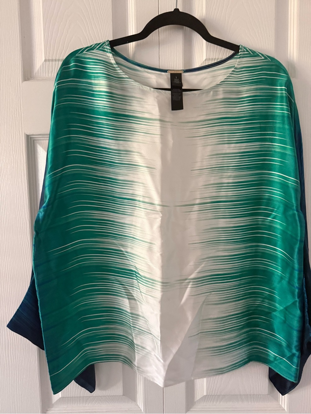 Black Label by Chico’s Silky Teal Ombre Stripe Women's Top 100% Silk
